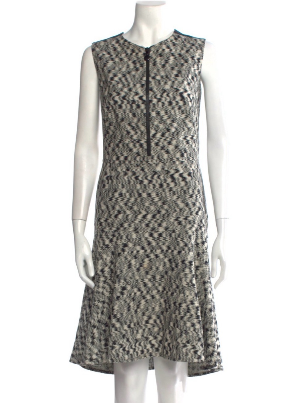 Akris Punto Woven Blur Black & White Sleeveless Zip Front Dress Size US 10
